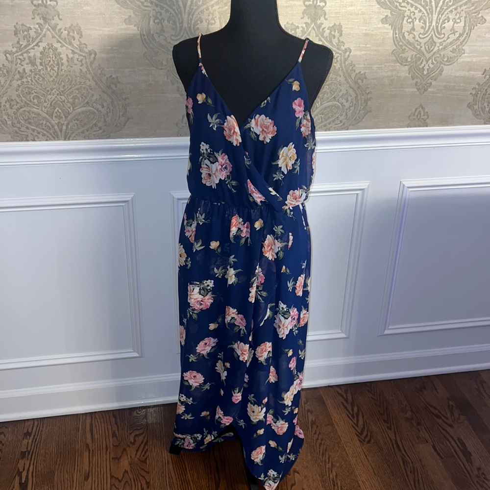 Lush Size Large navy/pink floral dress, Maxi Dress